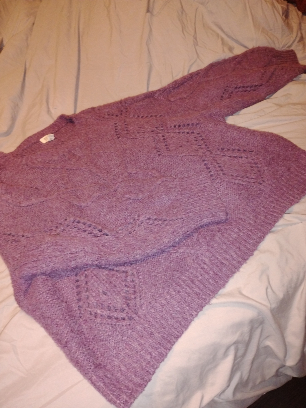 a.n.a Lavender Openwork Diamond Knit Crewneck Sweater